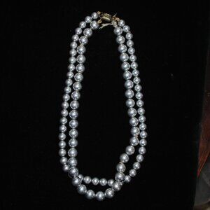 Vintage Art Deco Silver-tone Metal Beaded Two-Strand Choker Necklace